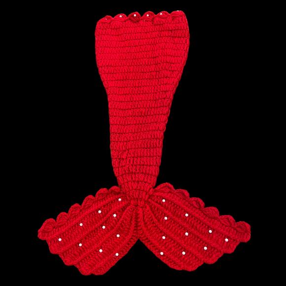 Hand Knit Pearl Mermaid Tail Infant Swaddle Blanket Wrap Photo Infant Layette - Picture 1 of 5